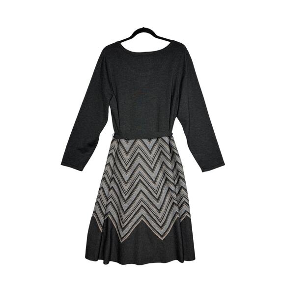 Taylor Chevron Scoop Neck Sweater Dress Tie Waist Midi Brown Plus Size 3X Office - Picture 4 of 15